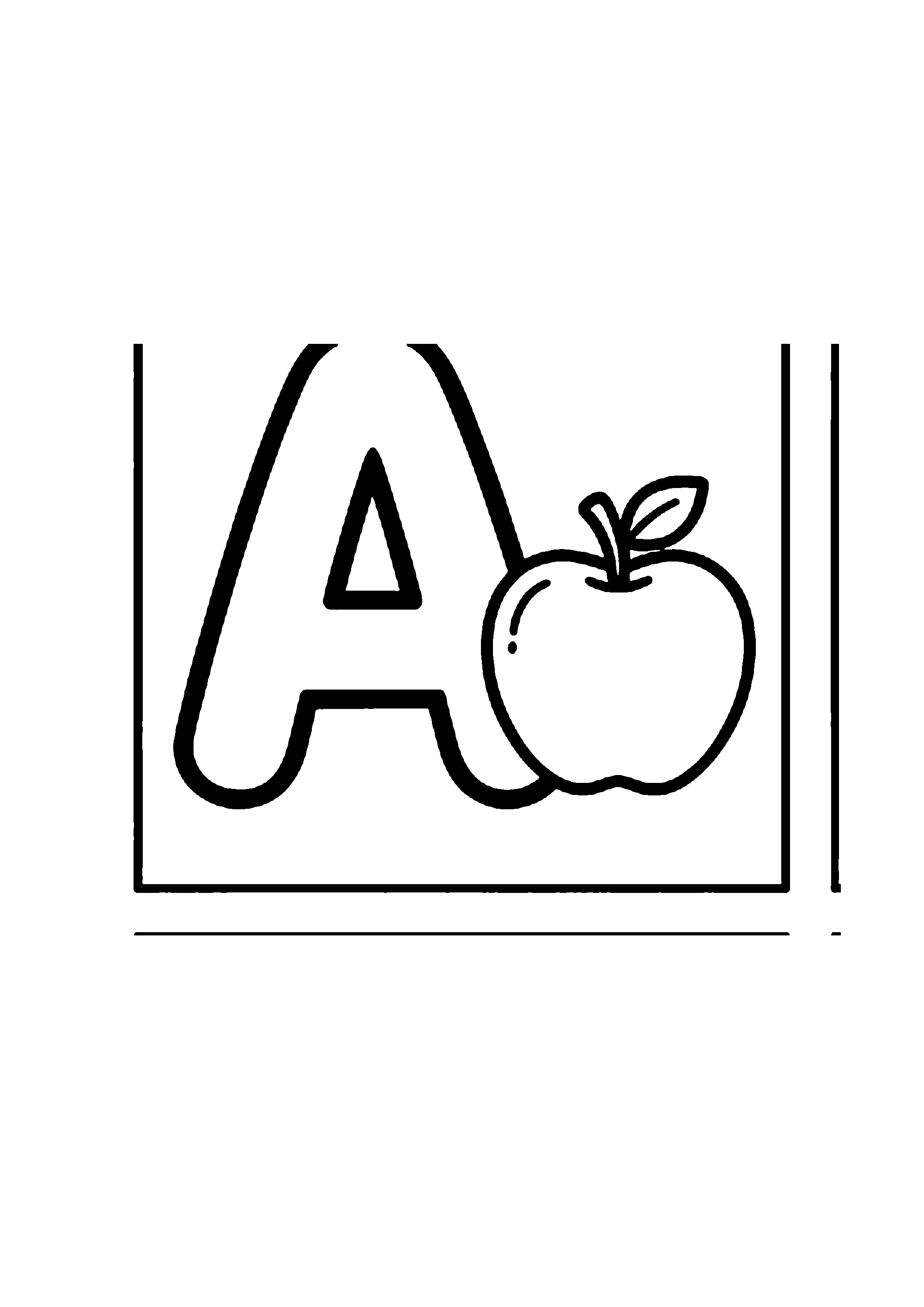 Coloriage aux contours nets : Lettre A Majuscule et Pomme