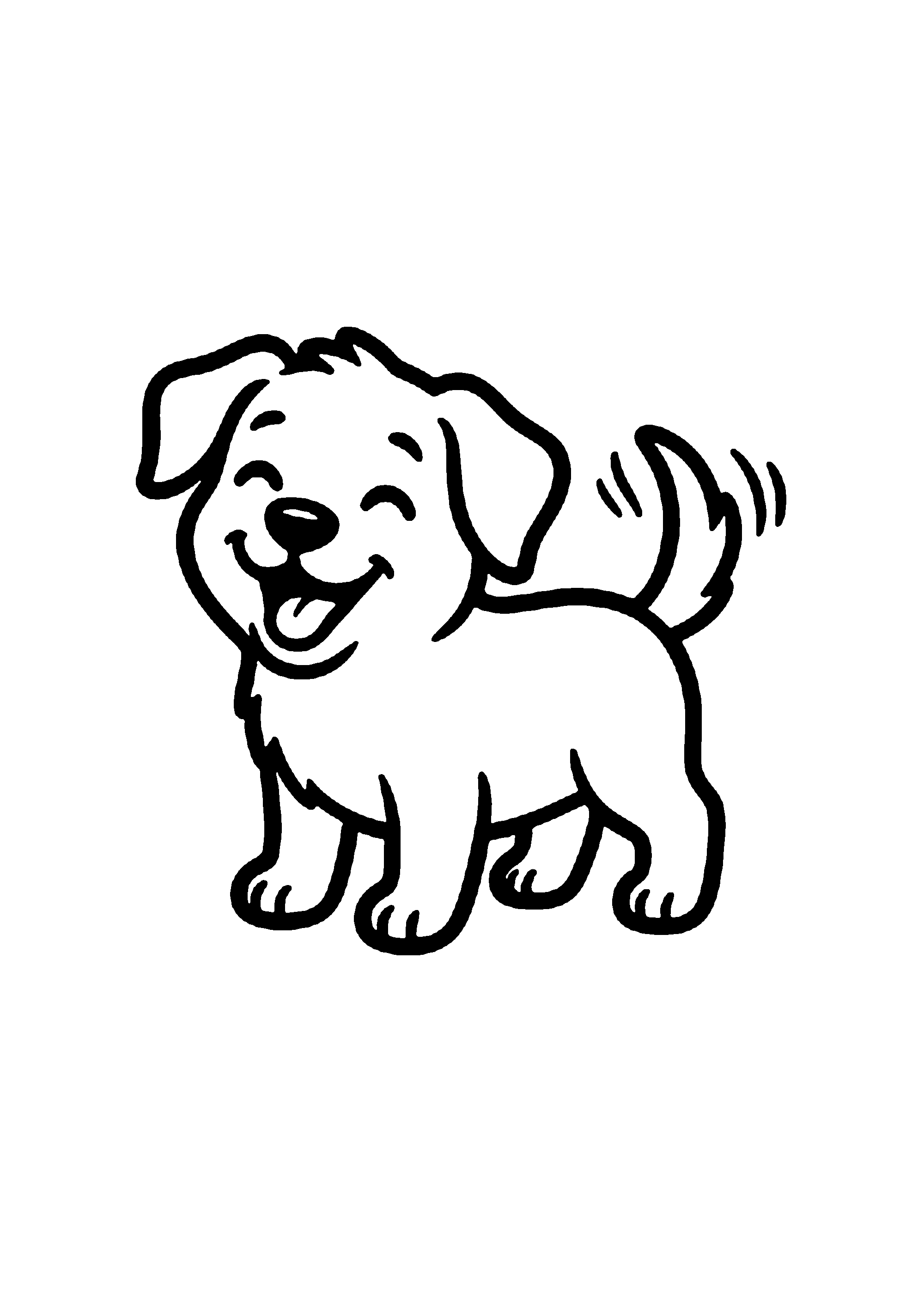 Coloriage aux contours nets : Chiot Gai Remuant la Queue