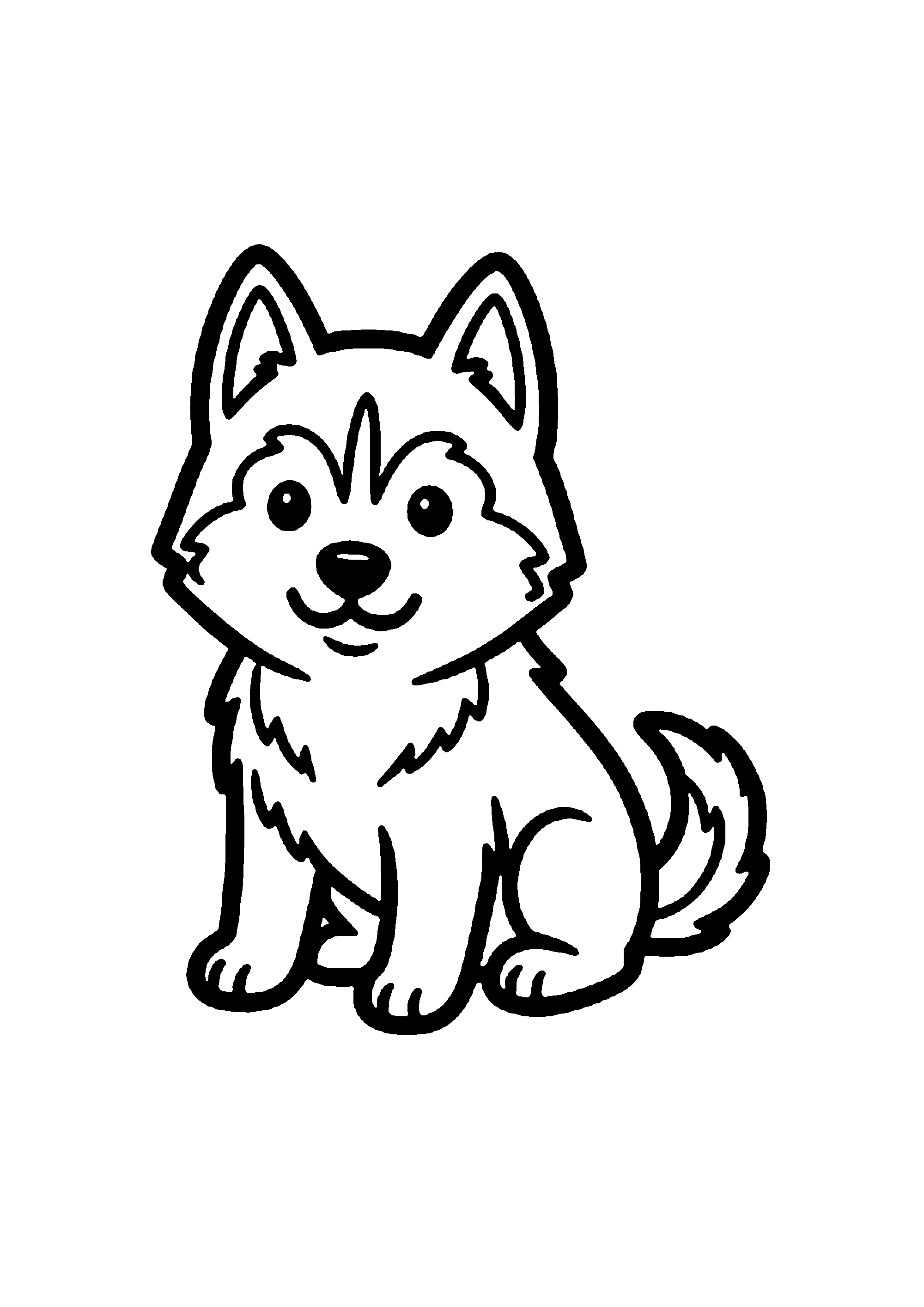 Coloriage aux contours nets : Chiot Husky Doux et Touffu