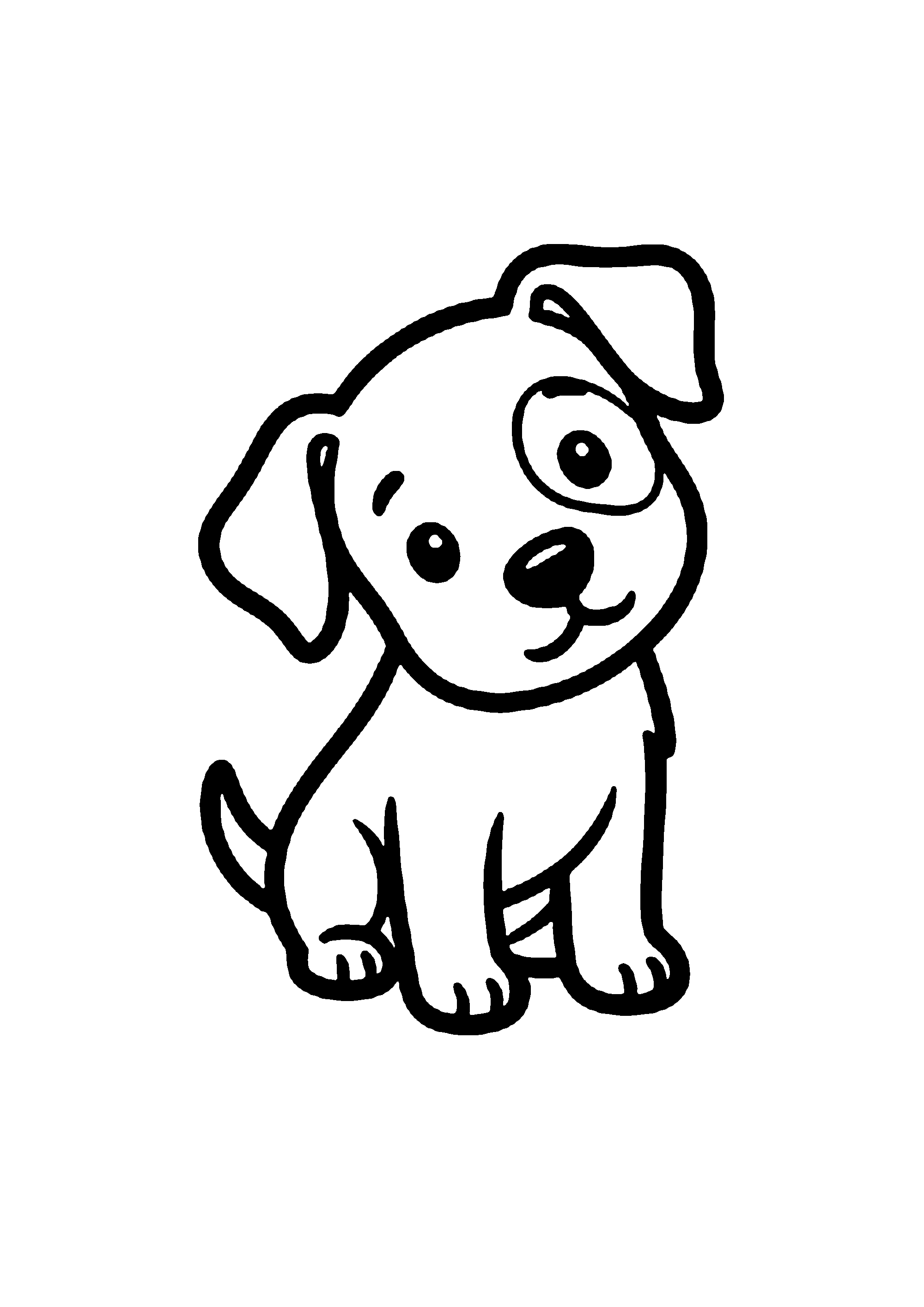 Coloriage aux contours nets : Chiot Curieux Penchant la Tête