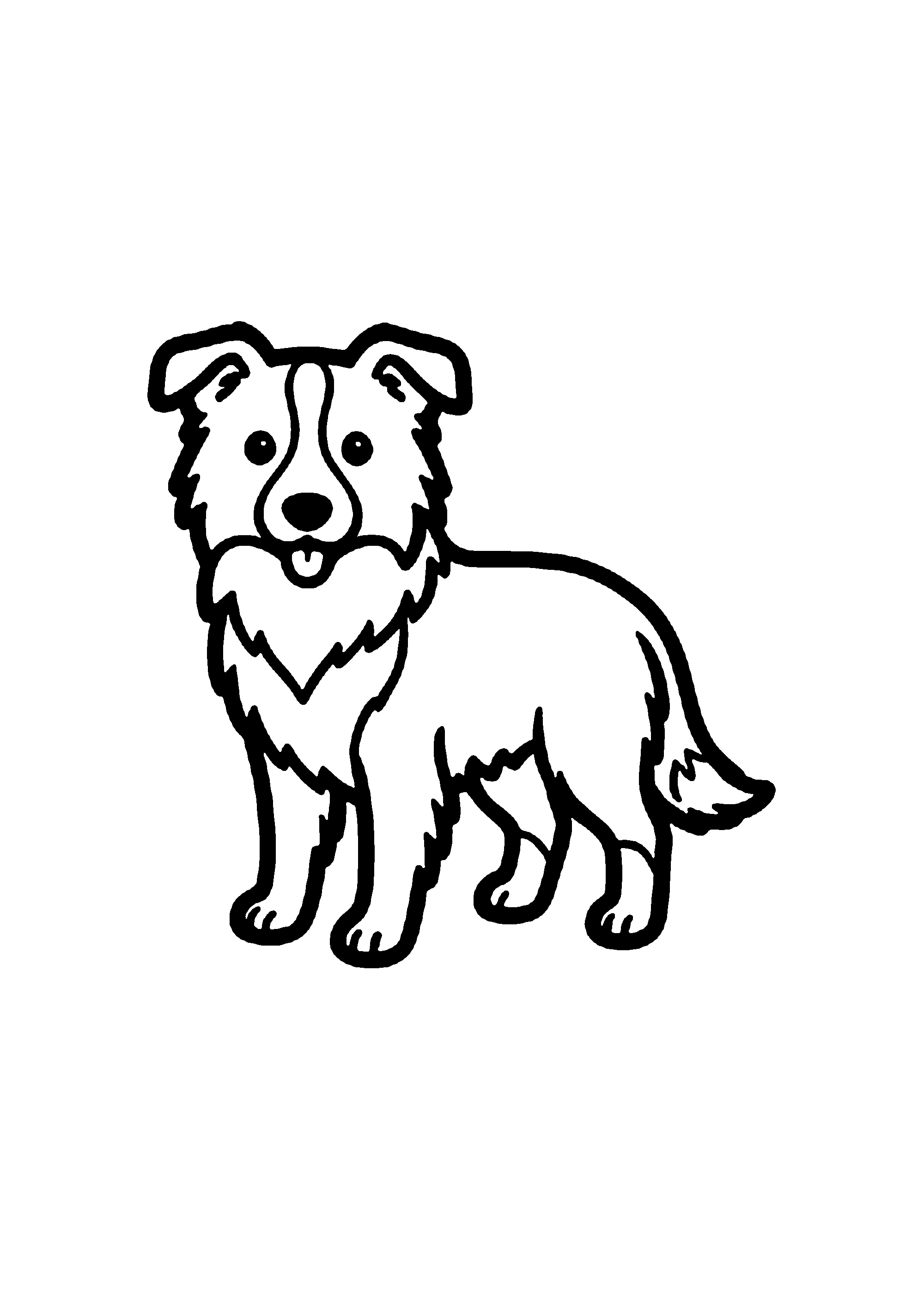 Coloriage aux contours nets : Chiot Border Collie Rassemblant le Troupeau