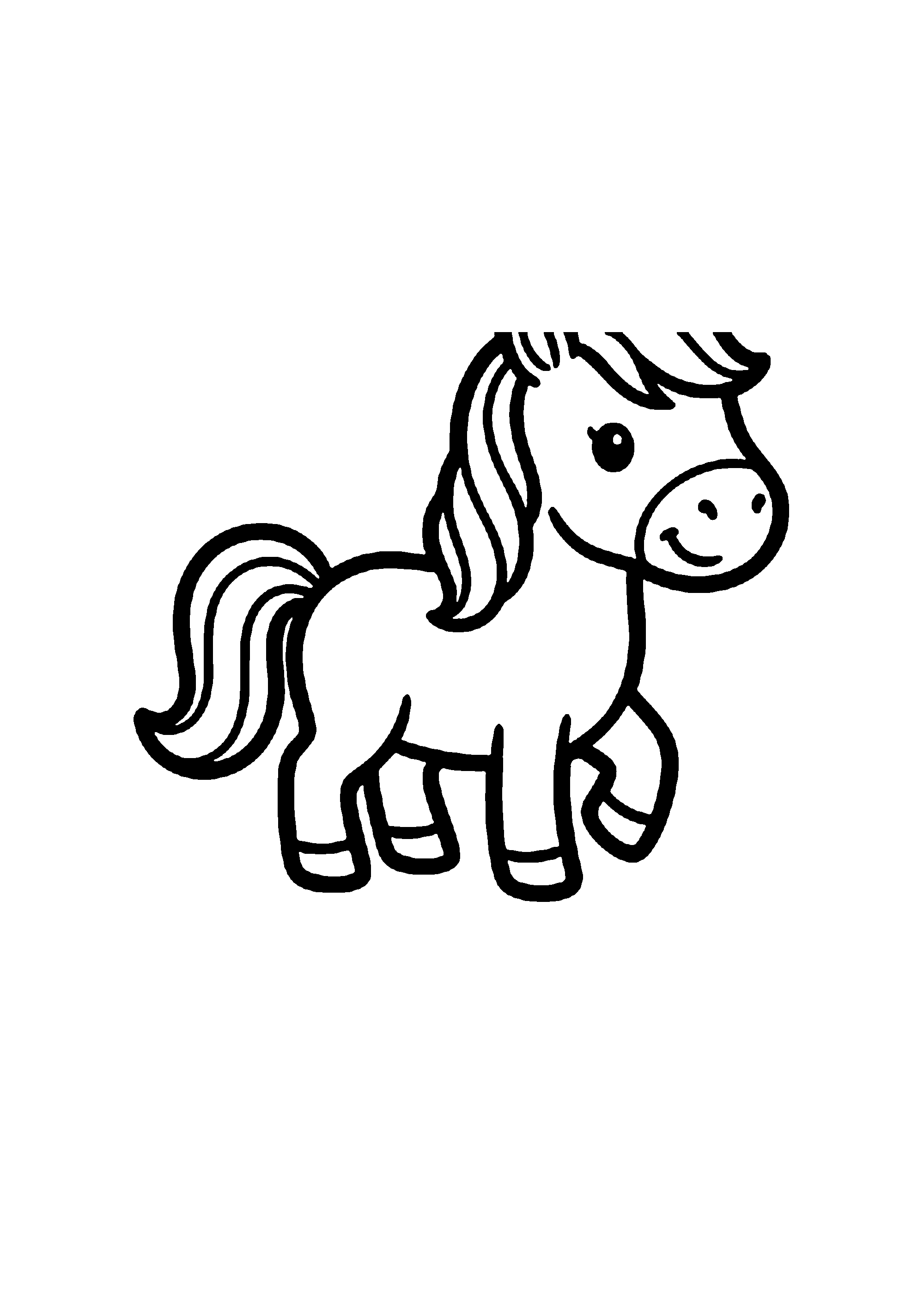 Coloriage aux contours nets : Petit Poney Joyeux à la Crinière au Vent