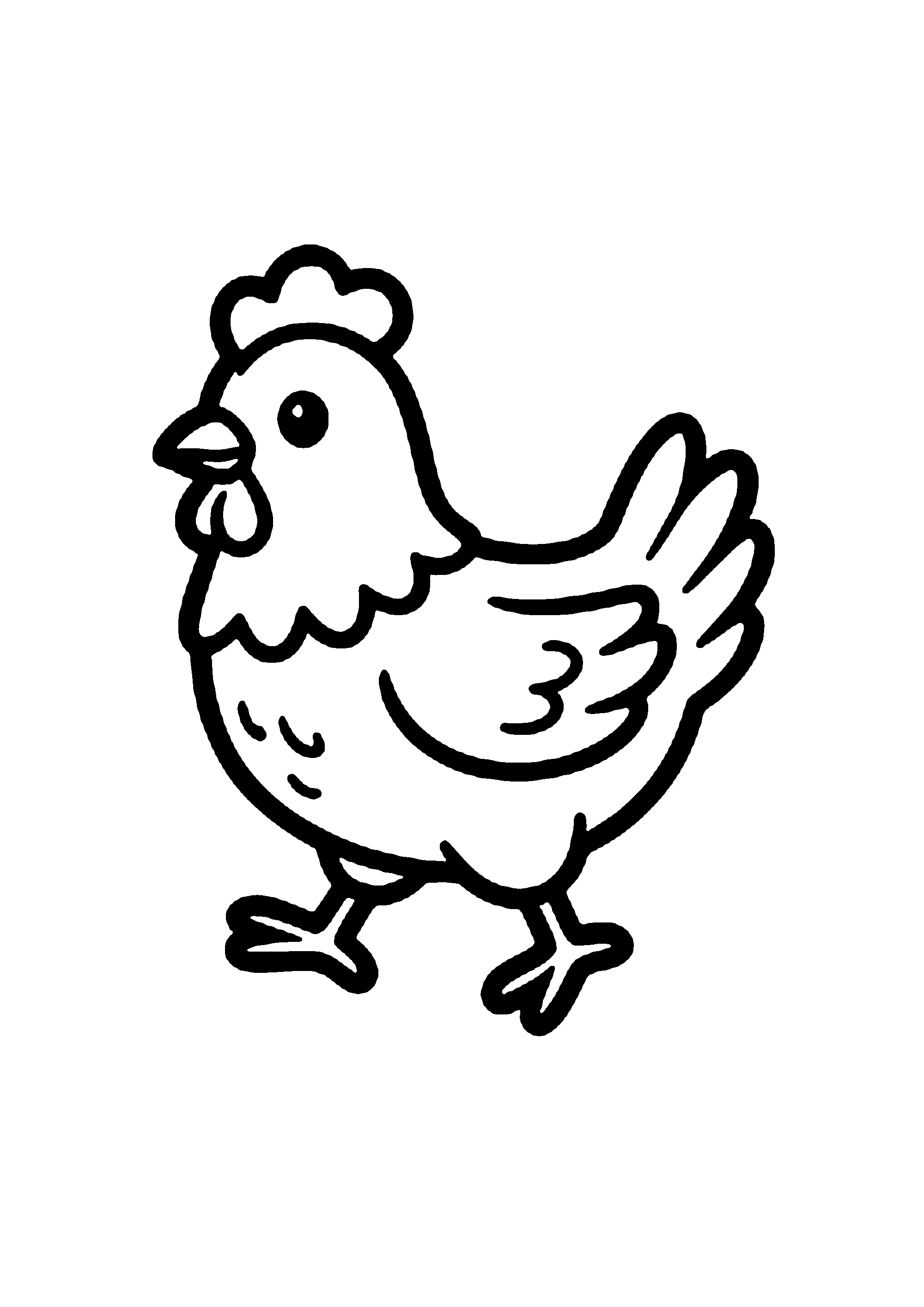 Coloriage aux contours nets : Poule Fermière Picorant des Grains