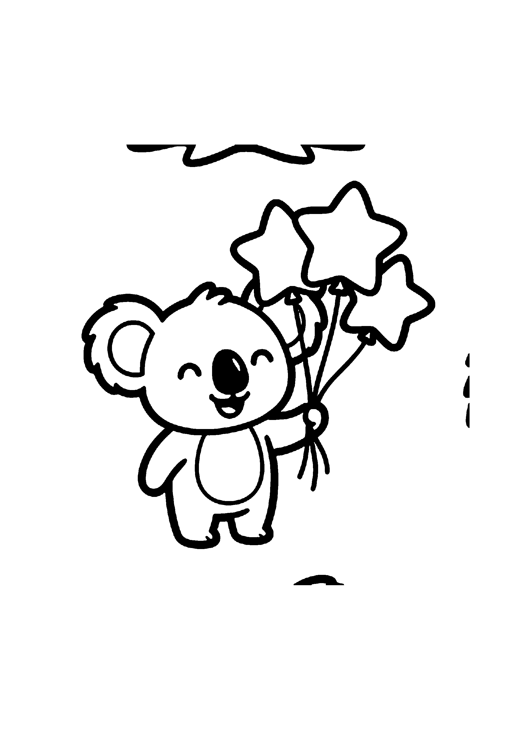 Coloriage aux contours nets : Koala en Fête avec ses Ballons en Forme d'Étoile