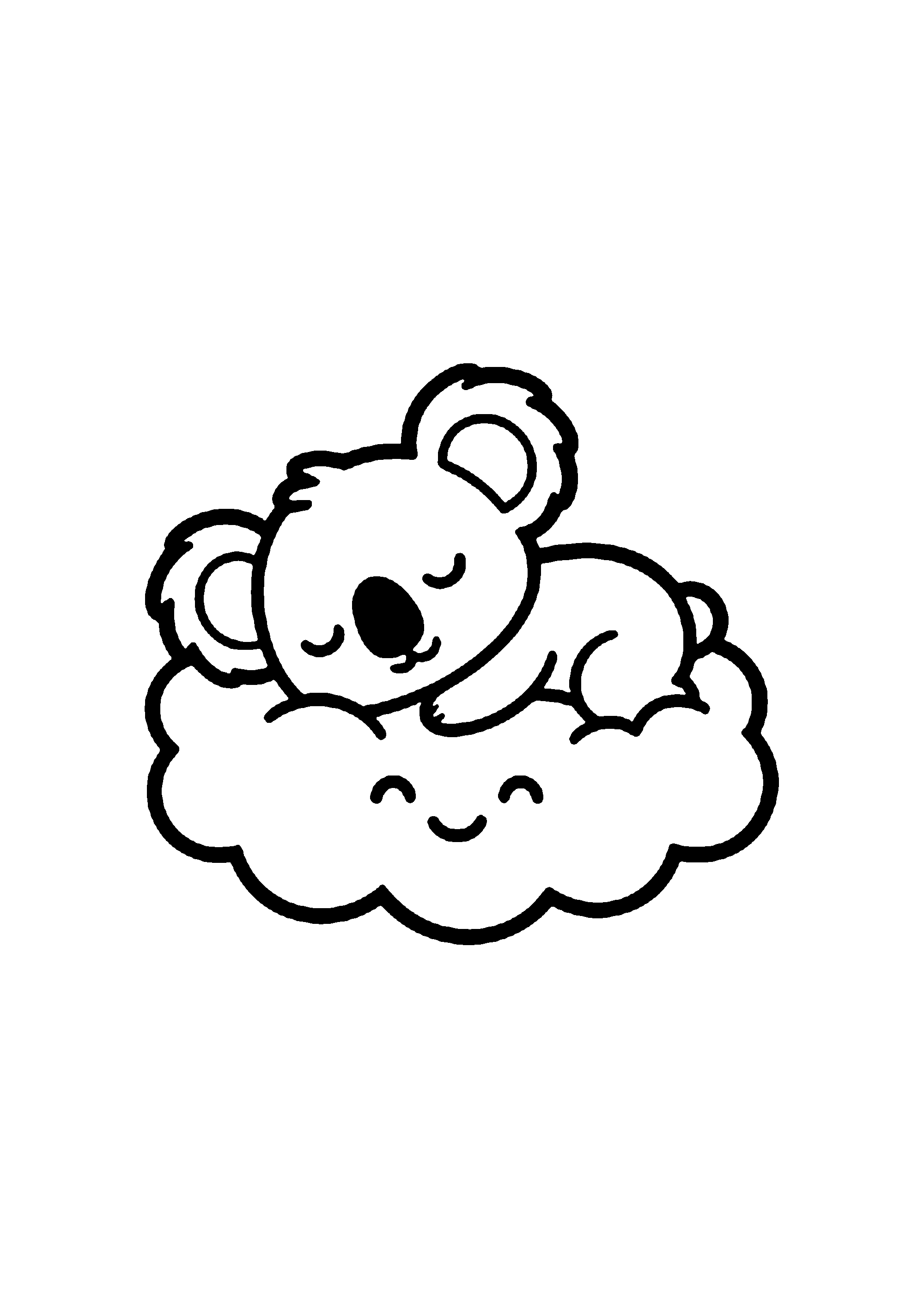 Coloriage aux contours nets : Koala Paisible Endormi sur un Nuage Douillet