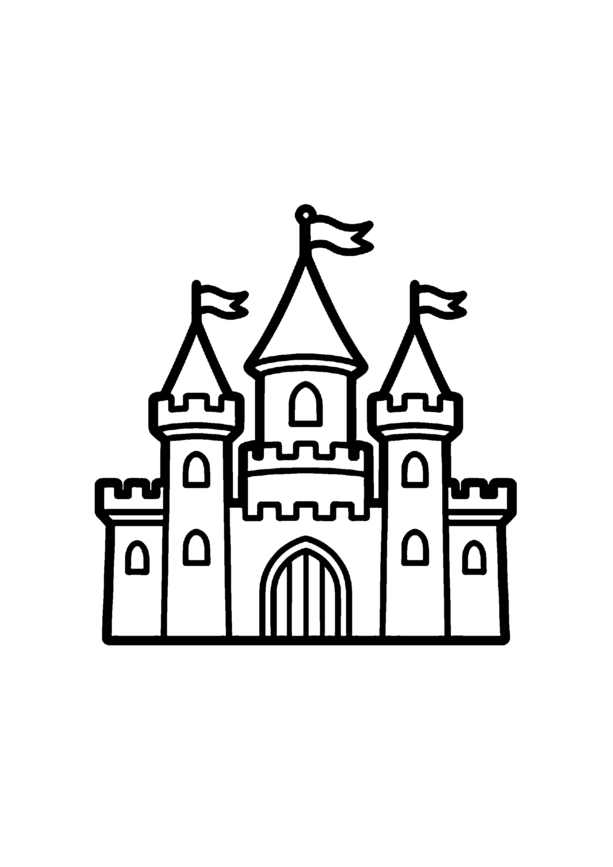 Coloriage aux contours nets : Château Royal de Conte de Fées avec Tours et Bannières