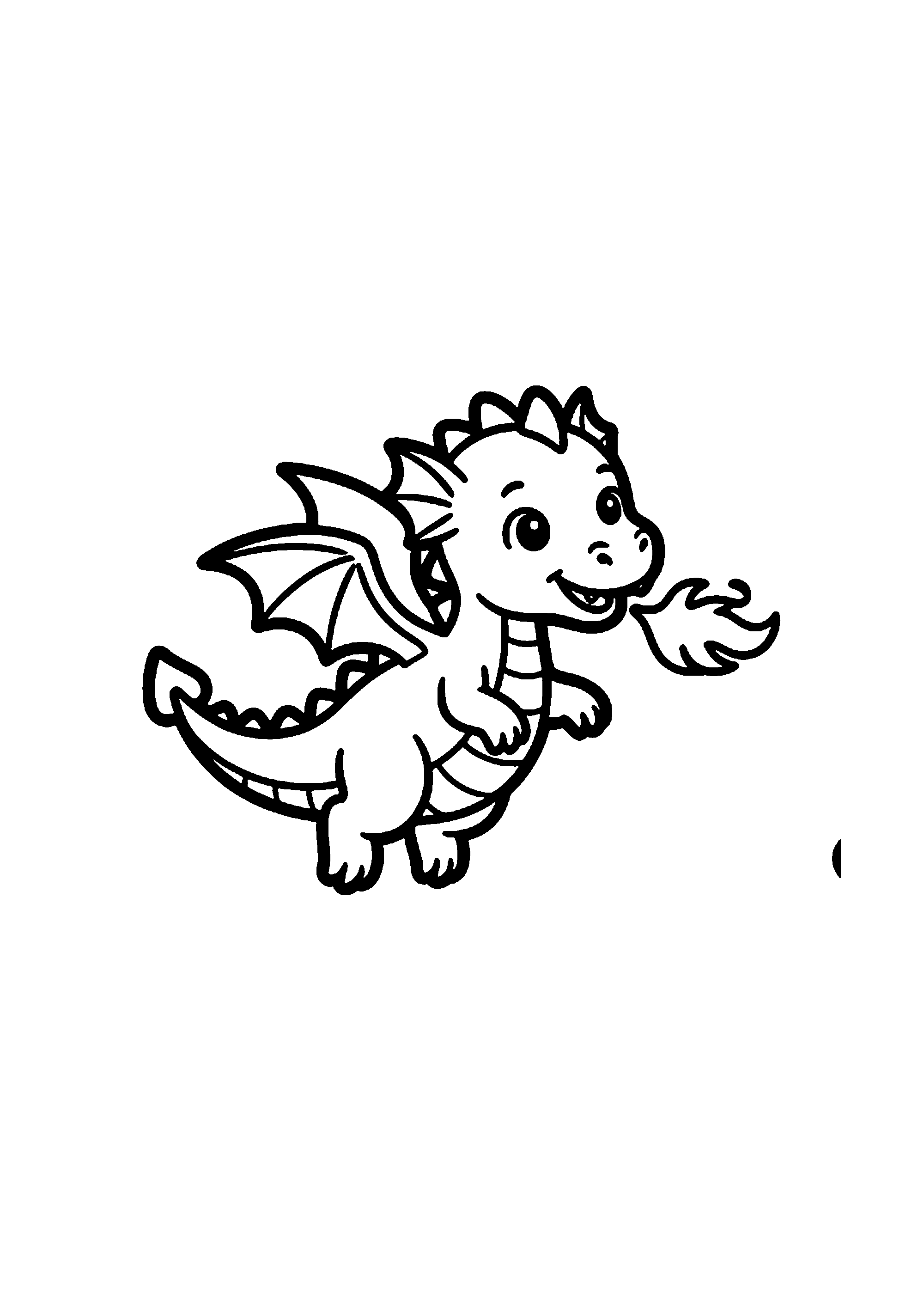 Coloriage aux contours nets : Gentil Petit Dragon de Conte de Fées Ailé