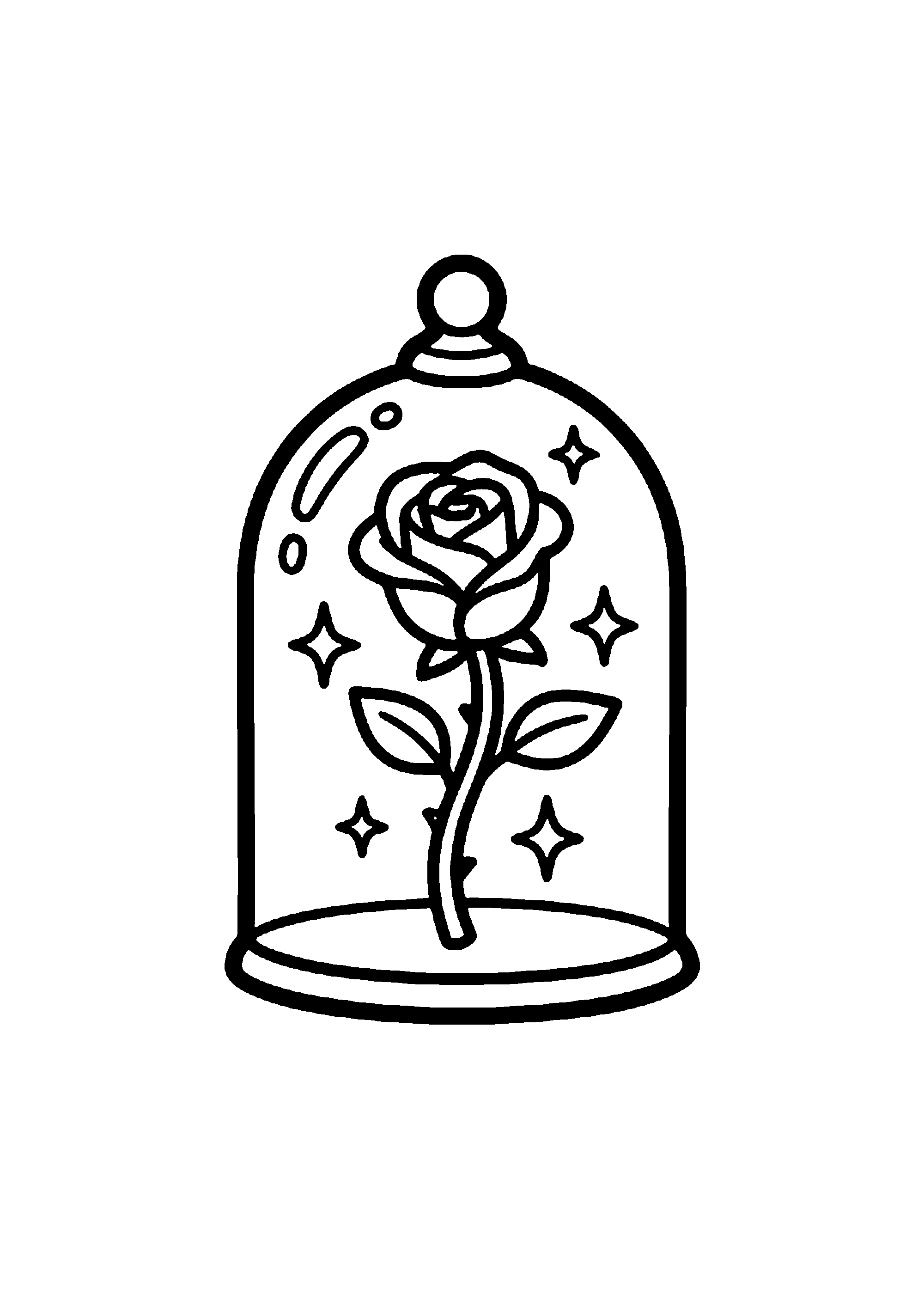 Coloriage aux contours nets : Rose Enchantée sous Cloche de Verre