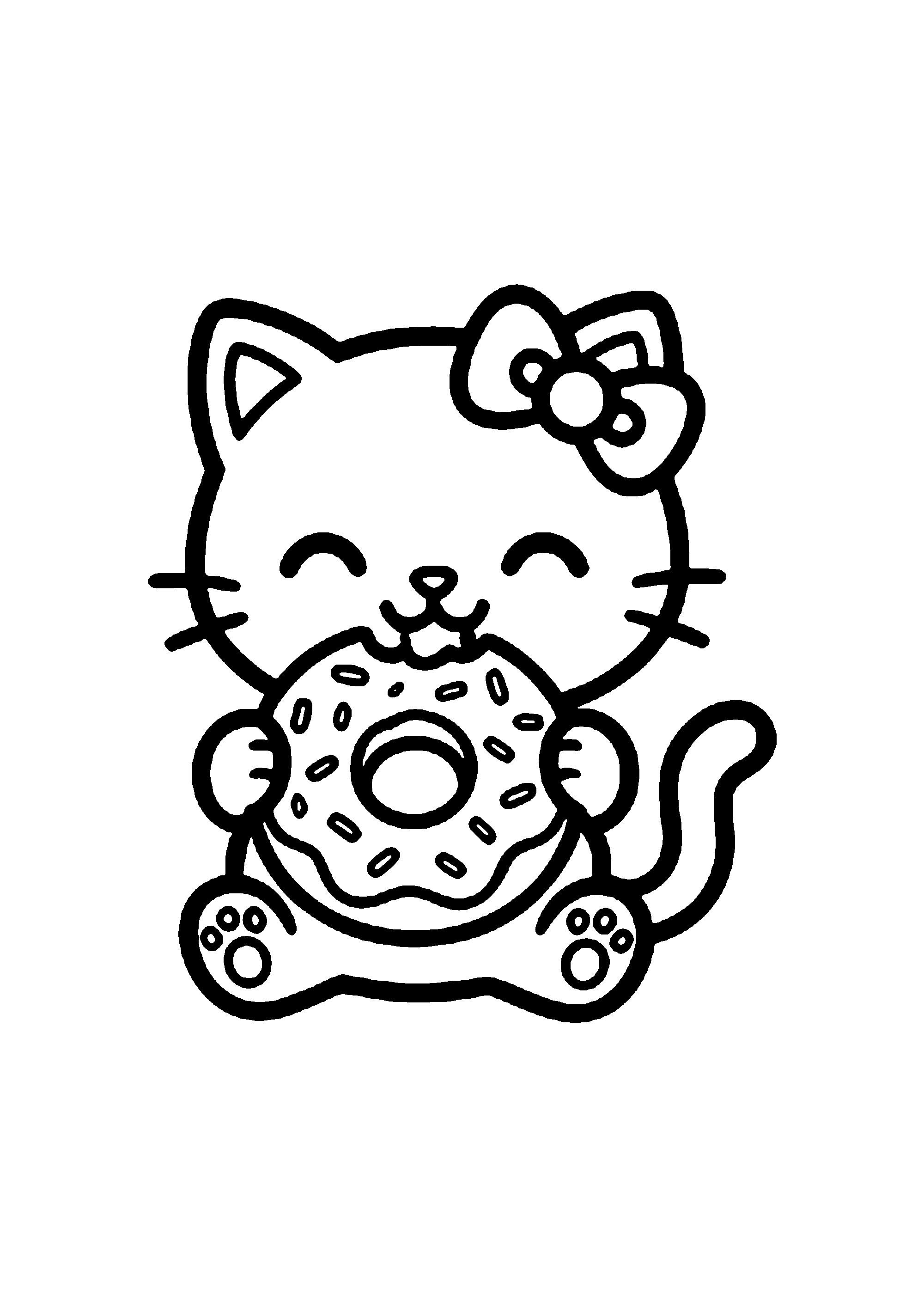 Coloriage aux contours nets : Hello Kitty Serrant son Ours en Peluche Adoré