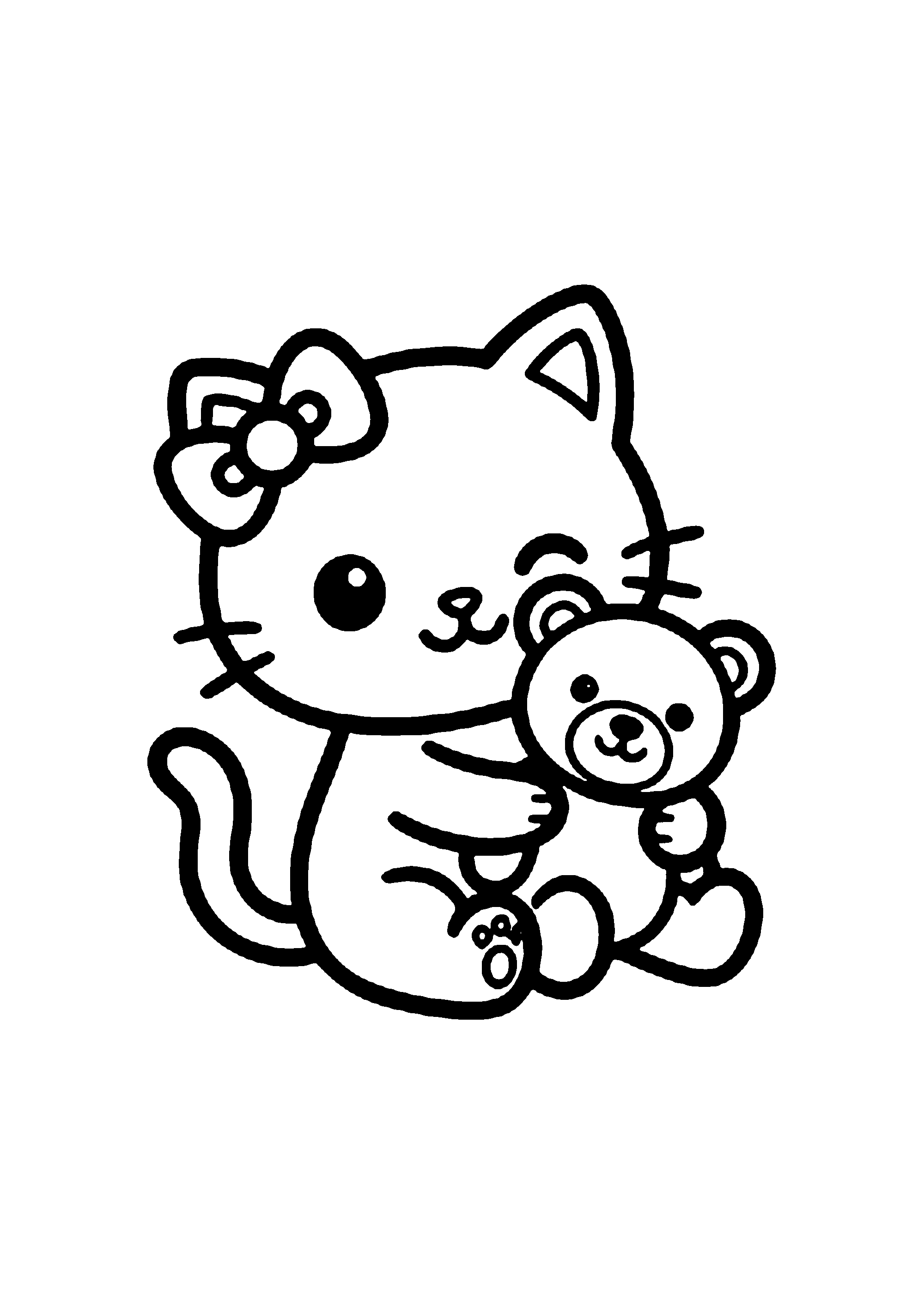 Coloriage aux contours nets : Hello Kitty Tenant une Grande Fleur Marguerite