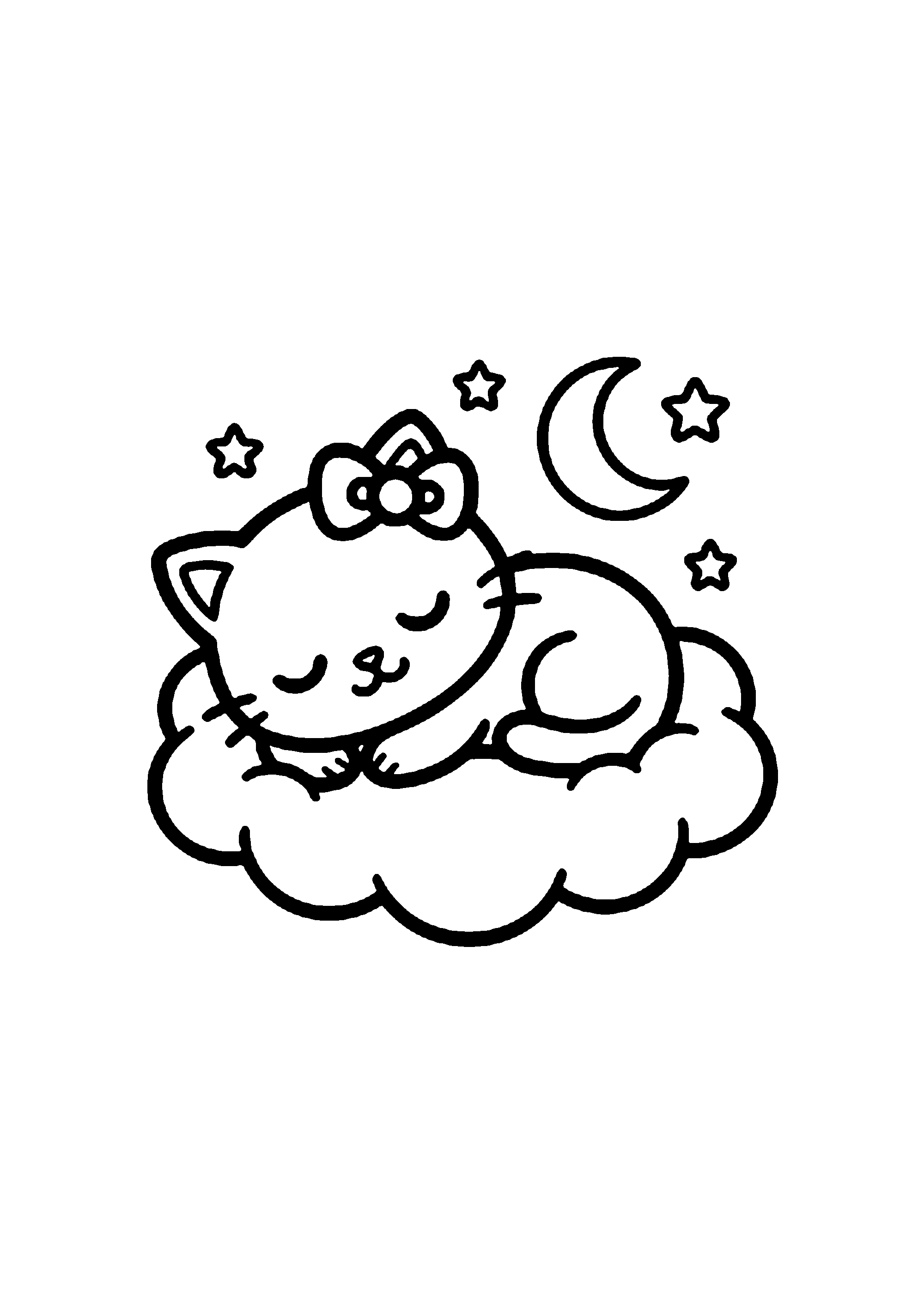 Coloriage aux contours nets : Hello Kitty Souriante Faisant un Petit Coucou