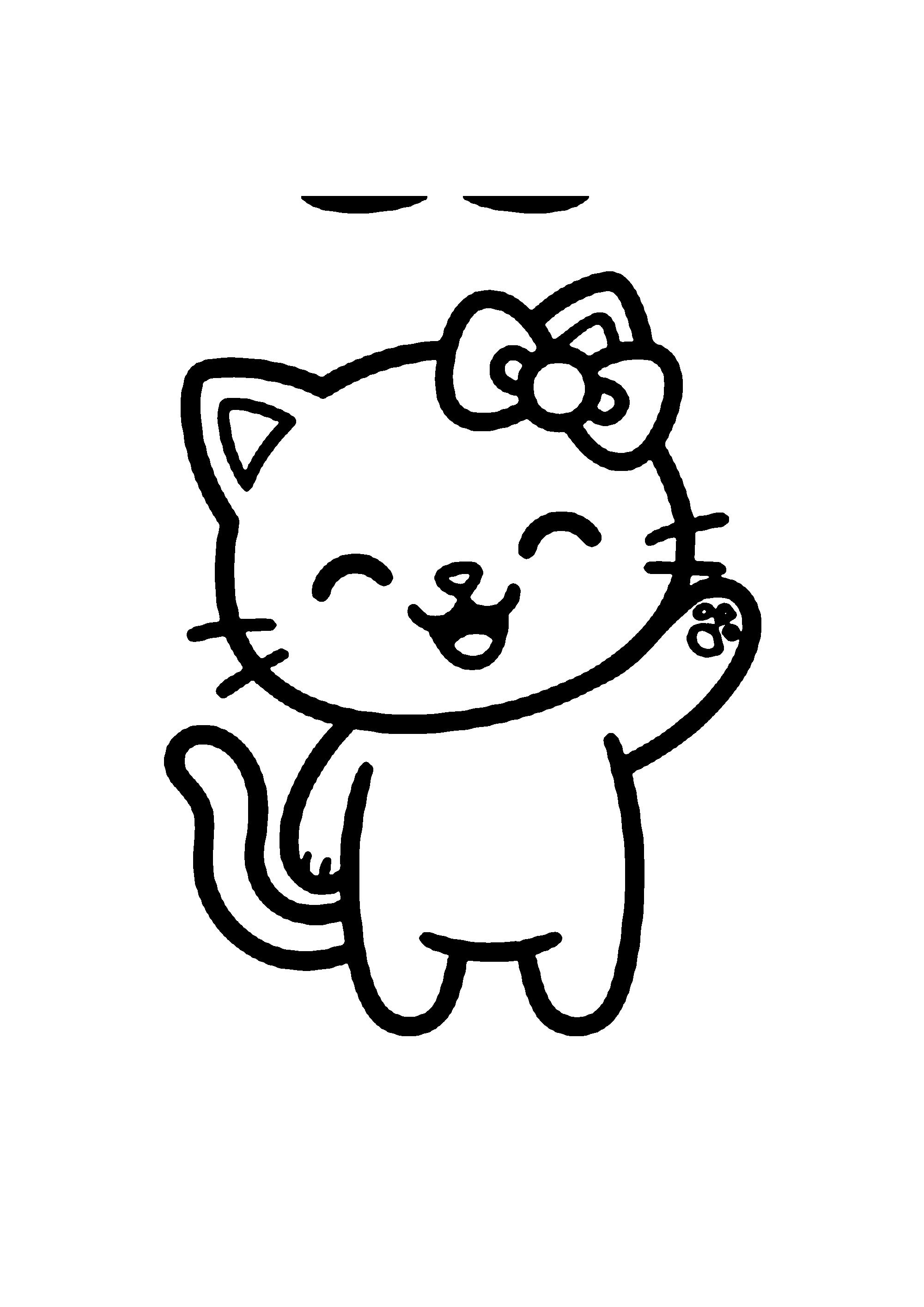 Coloriage aux contours nets : Hello Kitty Jouant avec son Cerf-Volant
