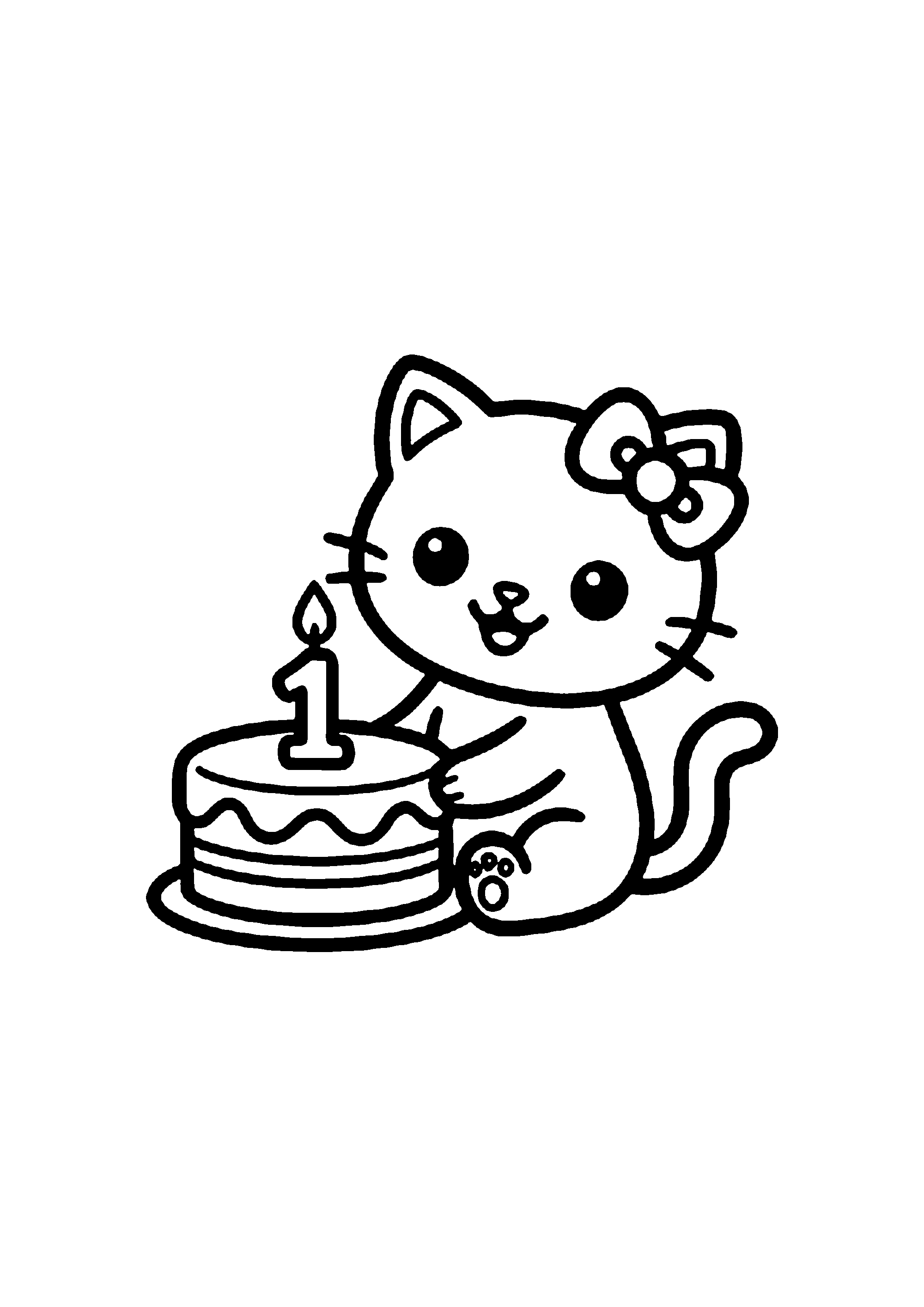 Coloriage aux contours nets : Hello Kitty Coiffée d'une Jolie Couronne