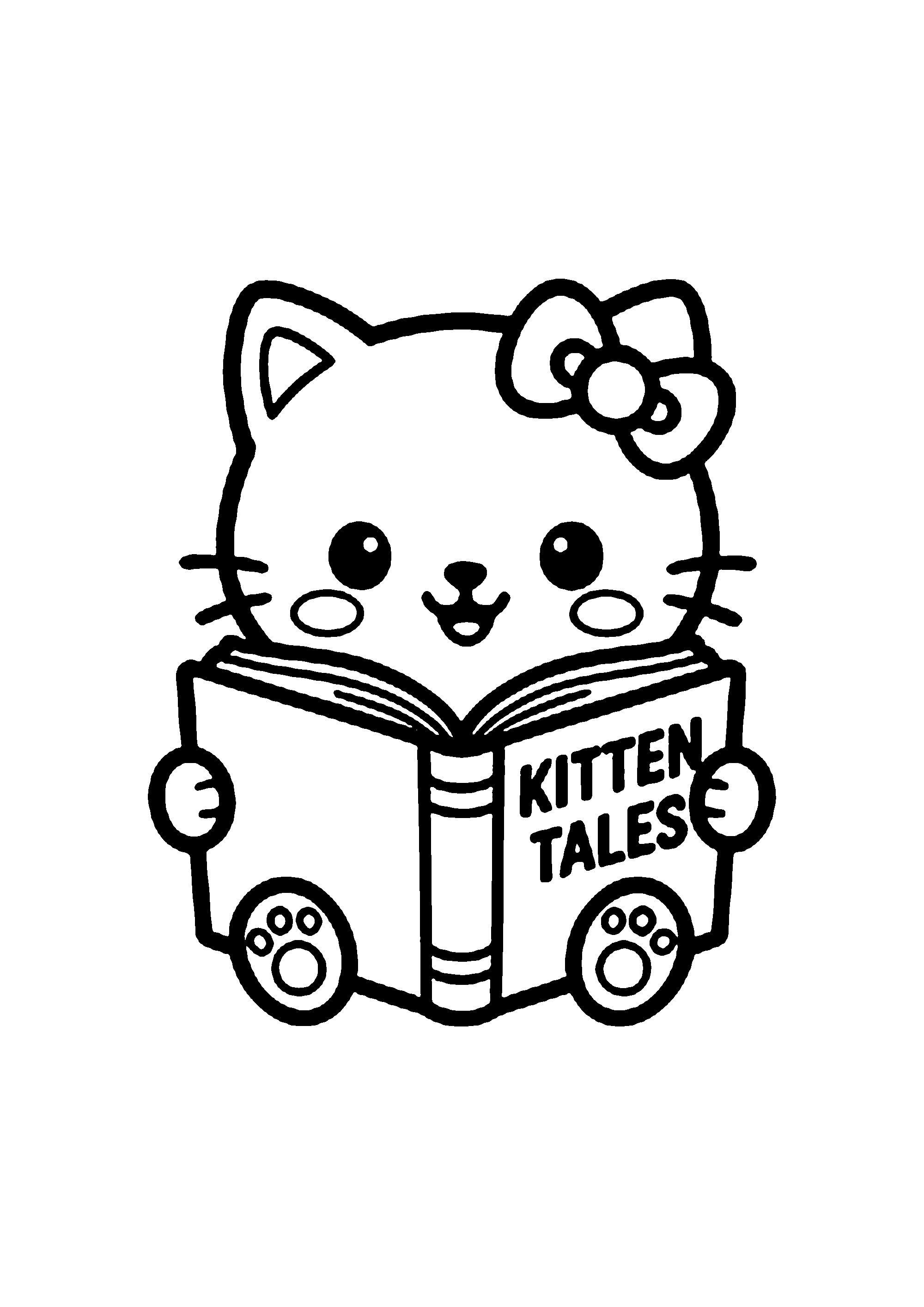Coloriage aux contours nets : Hello Kitty Passionnée Lisant son Livre d'Histoires