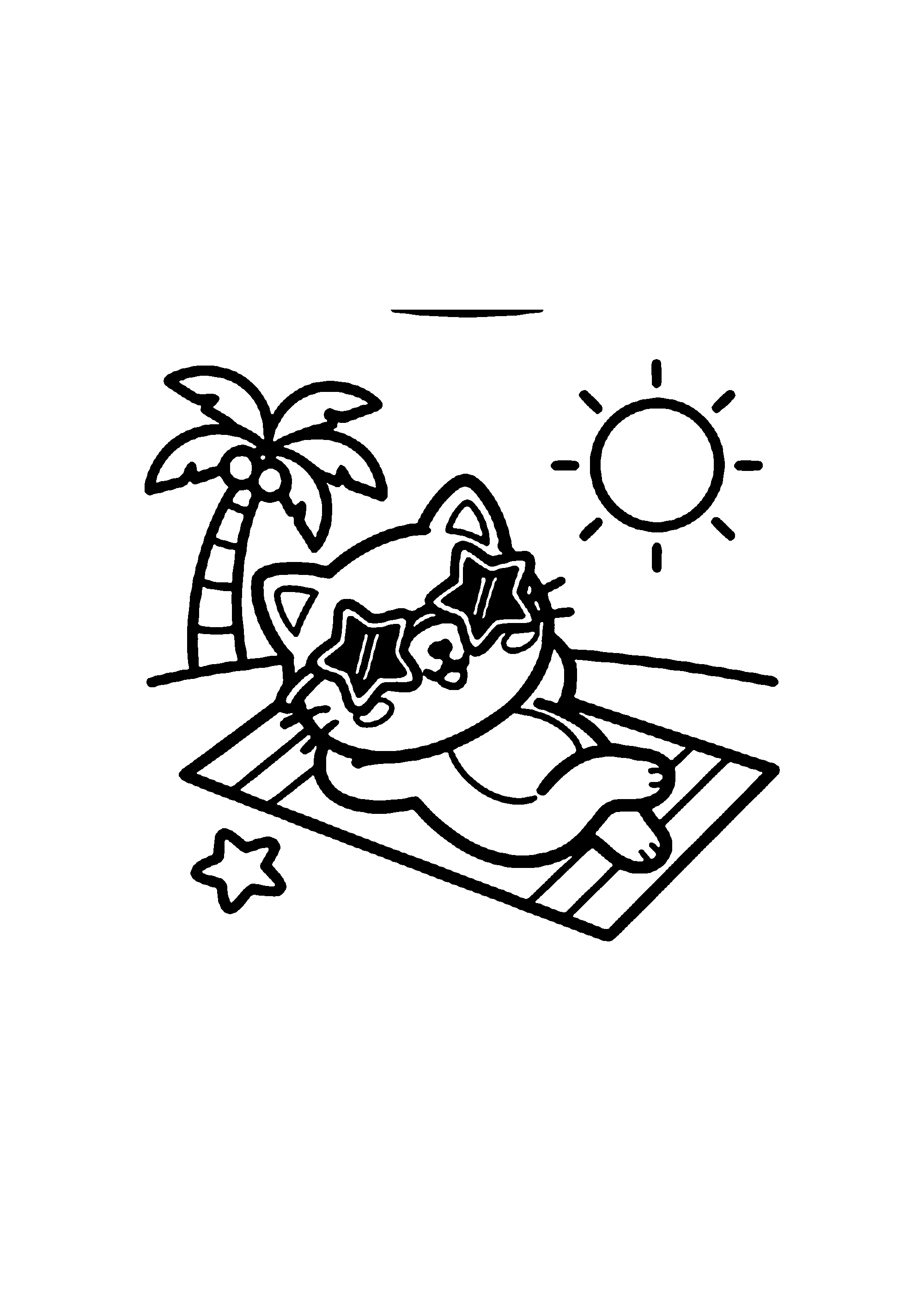 Coloriage aux contours nets : Hello Kitty en Vacances avec Lunettes Étoile