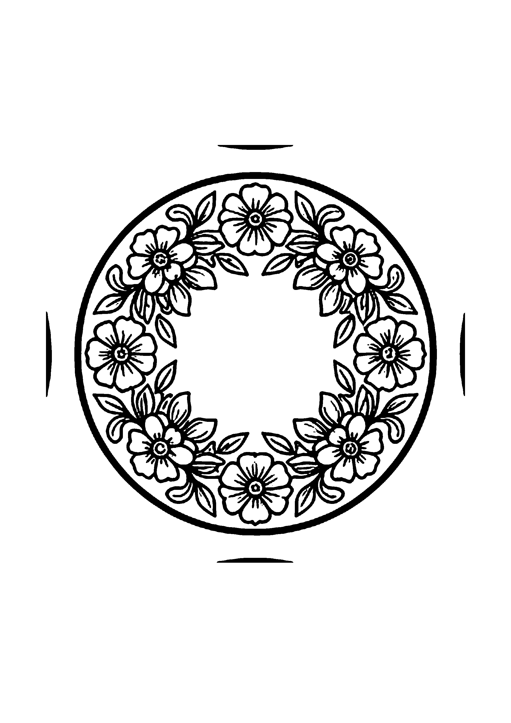 Coloriage aux contours nets : Couronne Florale en Rosace Circulaire
