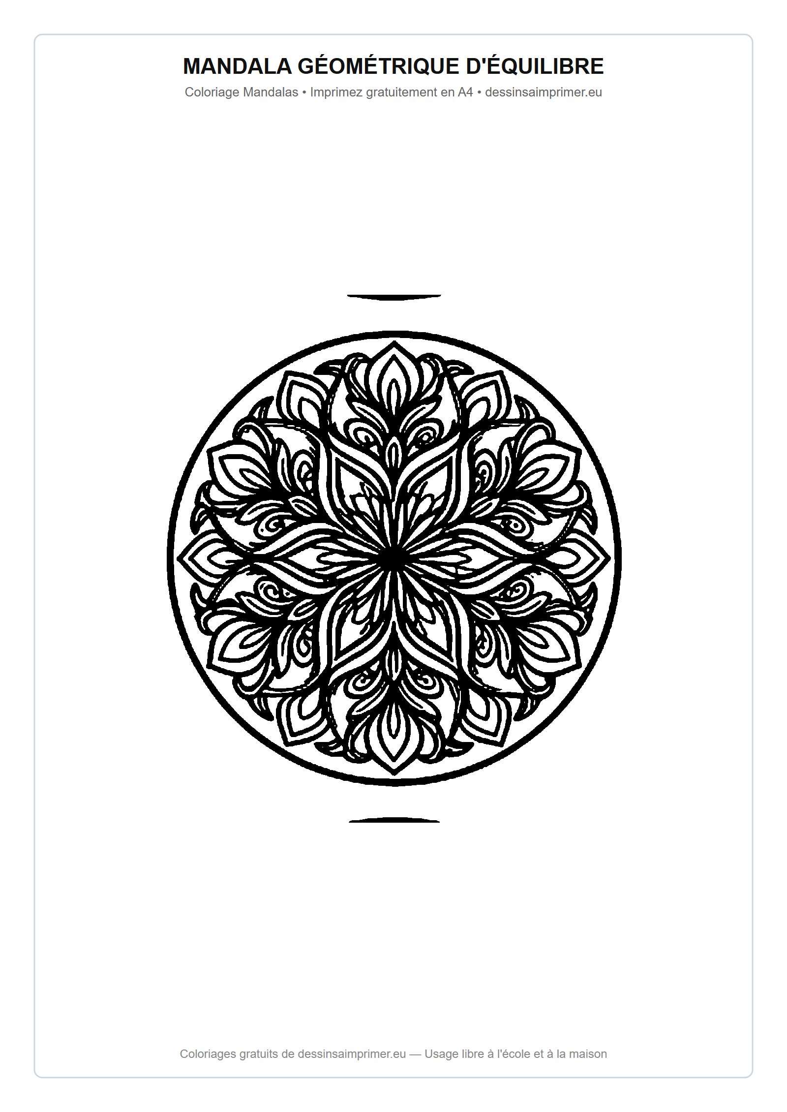 Coloriage aux contours nets : Mandala Géométrique d'Équilibre