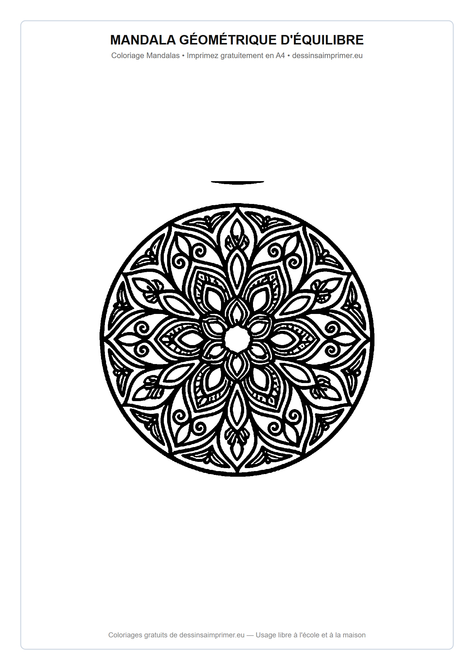 Coloriage aux contours nets : Mandala Géométrique d'Équilibre