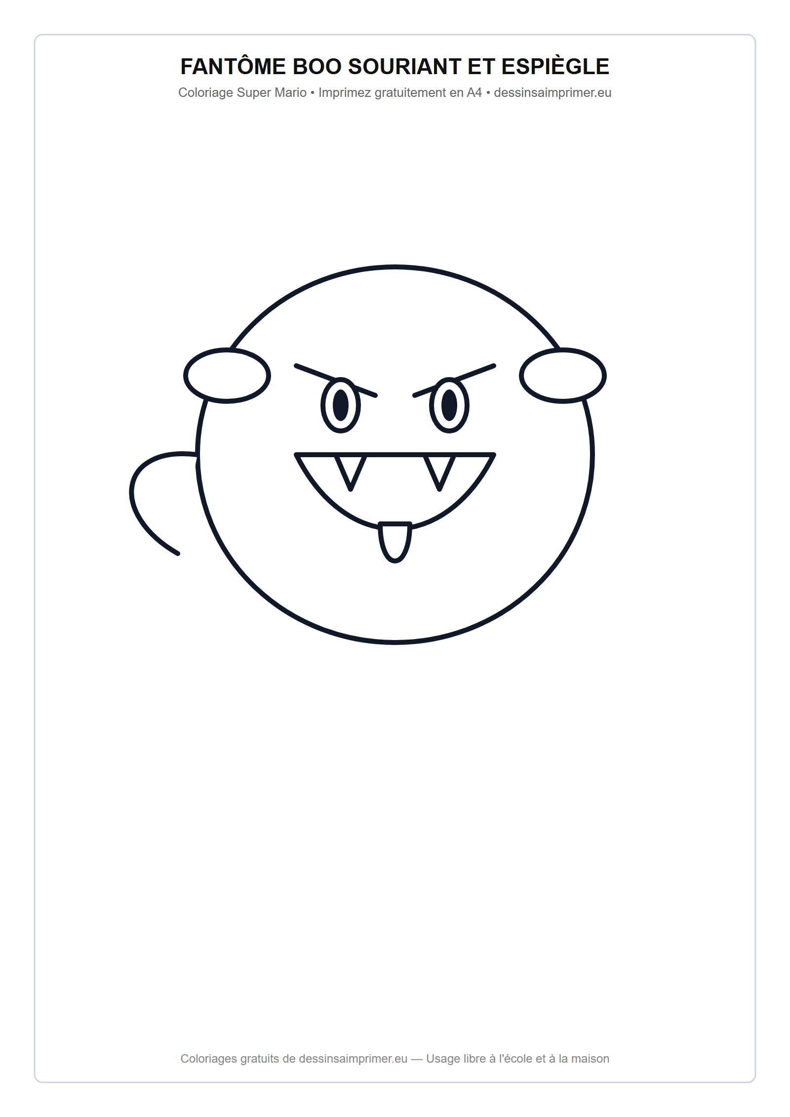 Coloriage aux contours nets : Fantôme Boo Souriant et Espiègle