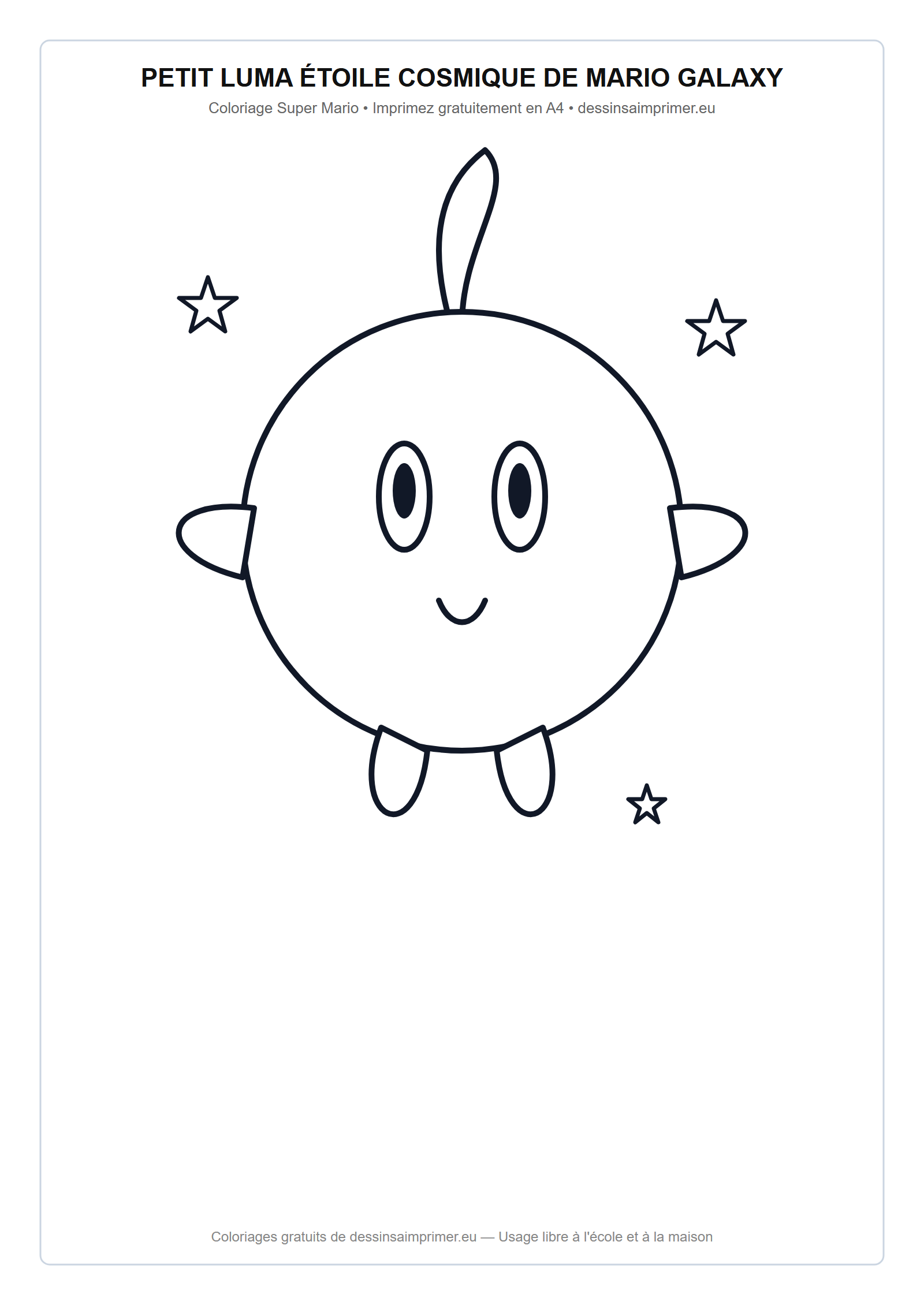 Coloriage aux contours nets : Petit Luma Étoile Cosmique de Mario Galaxy