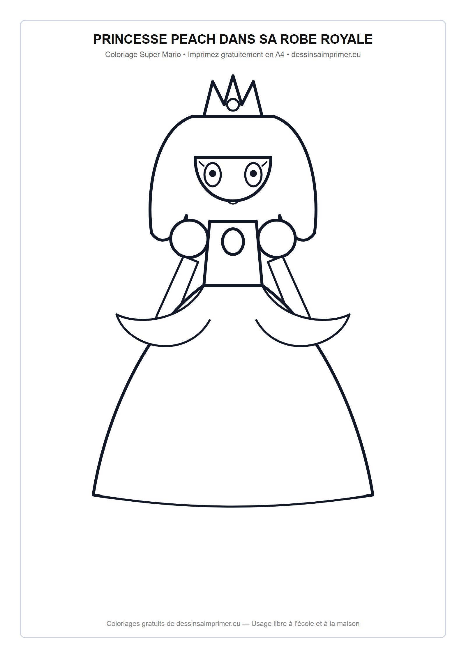 Coloriage aux contours nets : Princesse Peach dans sa Robe Royale