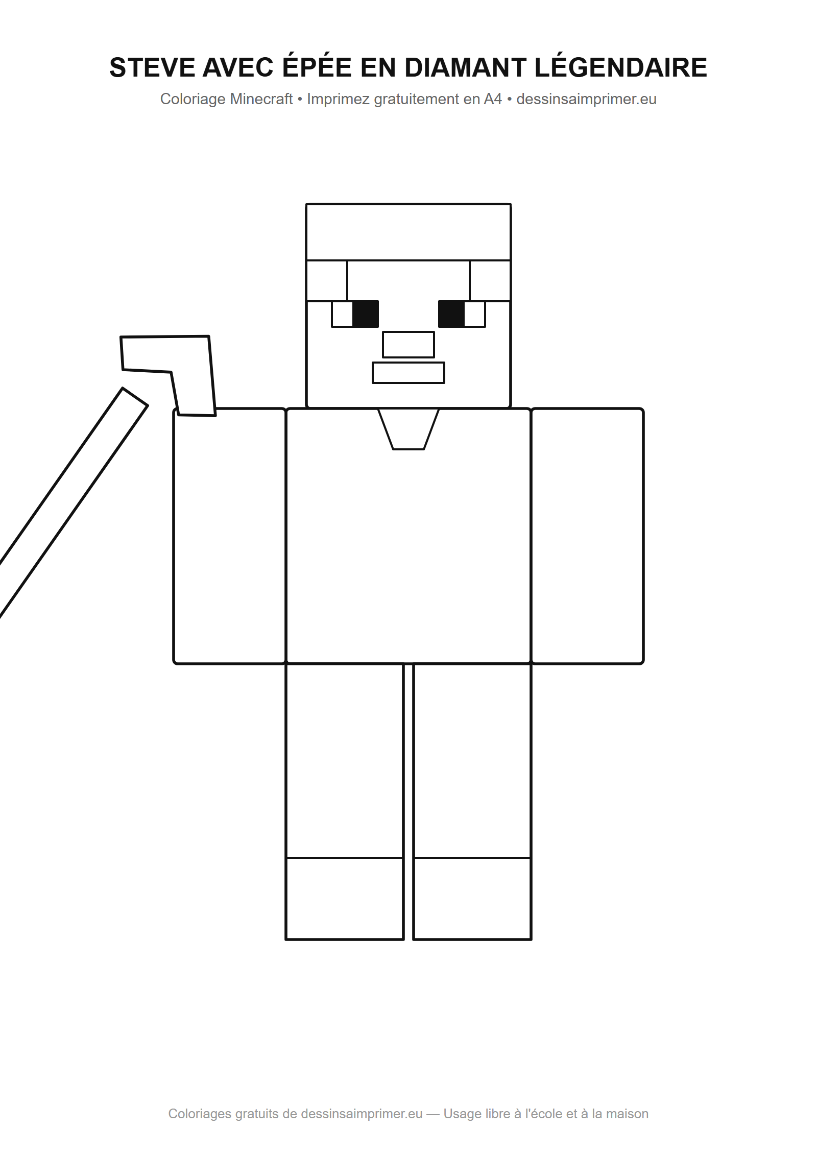 Aperçu coloriage Steve avec Épée en Diamant Légendaire