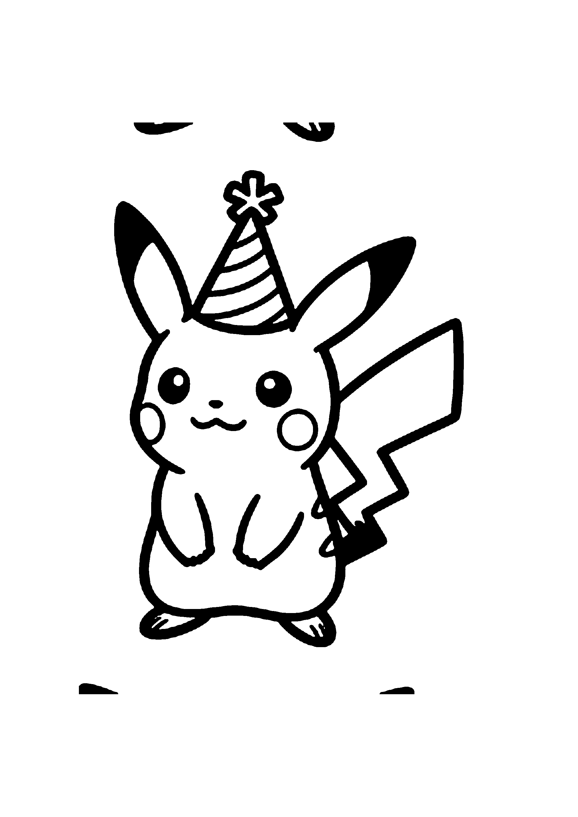 Coloriage aux contours nets : Pikachu en Fête avec Chapeau d'Anniversaire