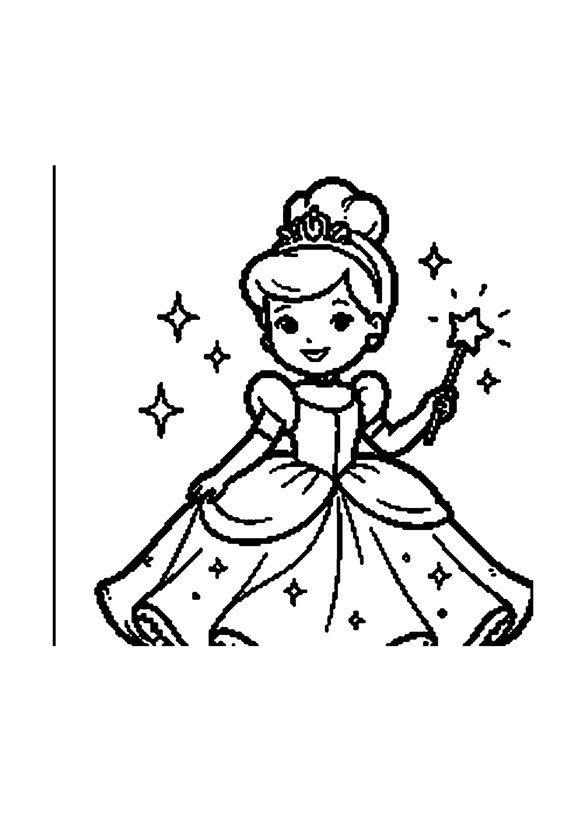 Coloriage aux contours nets : Princesse Gracieuse avec Baguette Étoilée