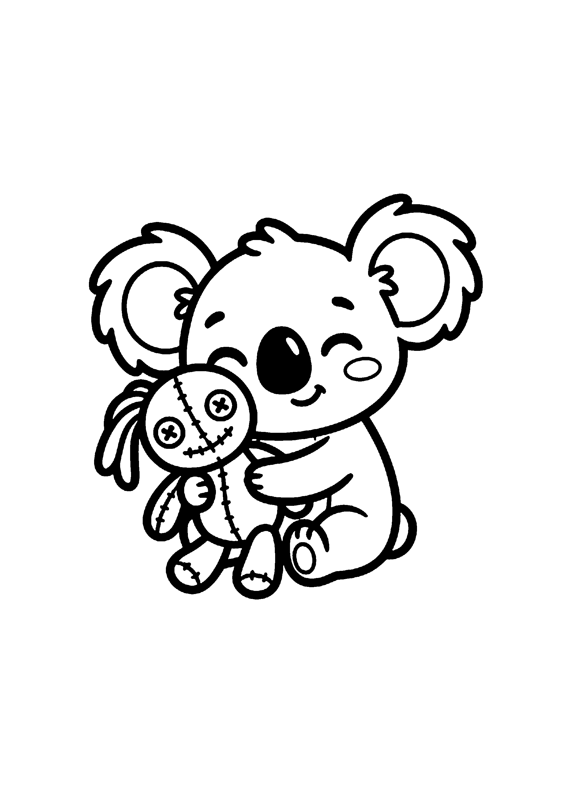 Coloriage aux contours nets : Stitch Souriant Assis Paisiblement