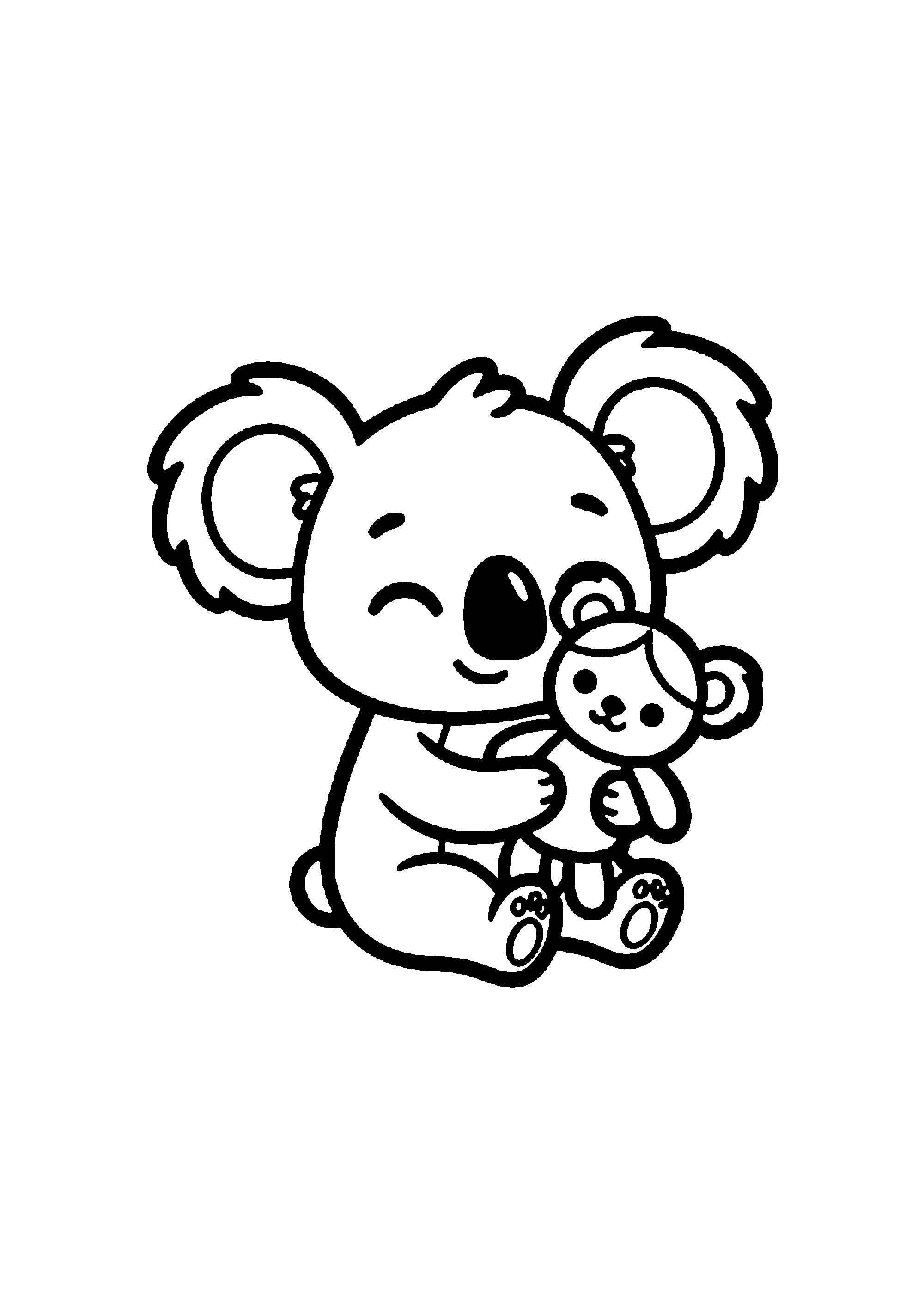 Coloriage aux contours nets : Stitch Câlin Serrant sa Peluche Préférée