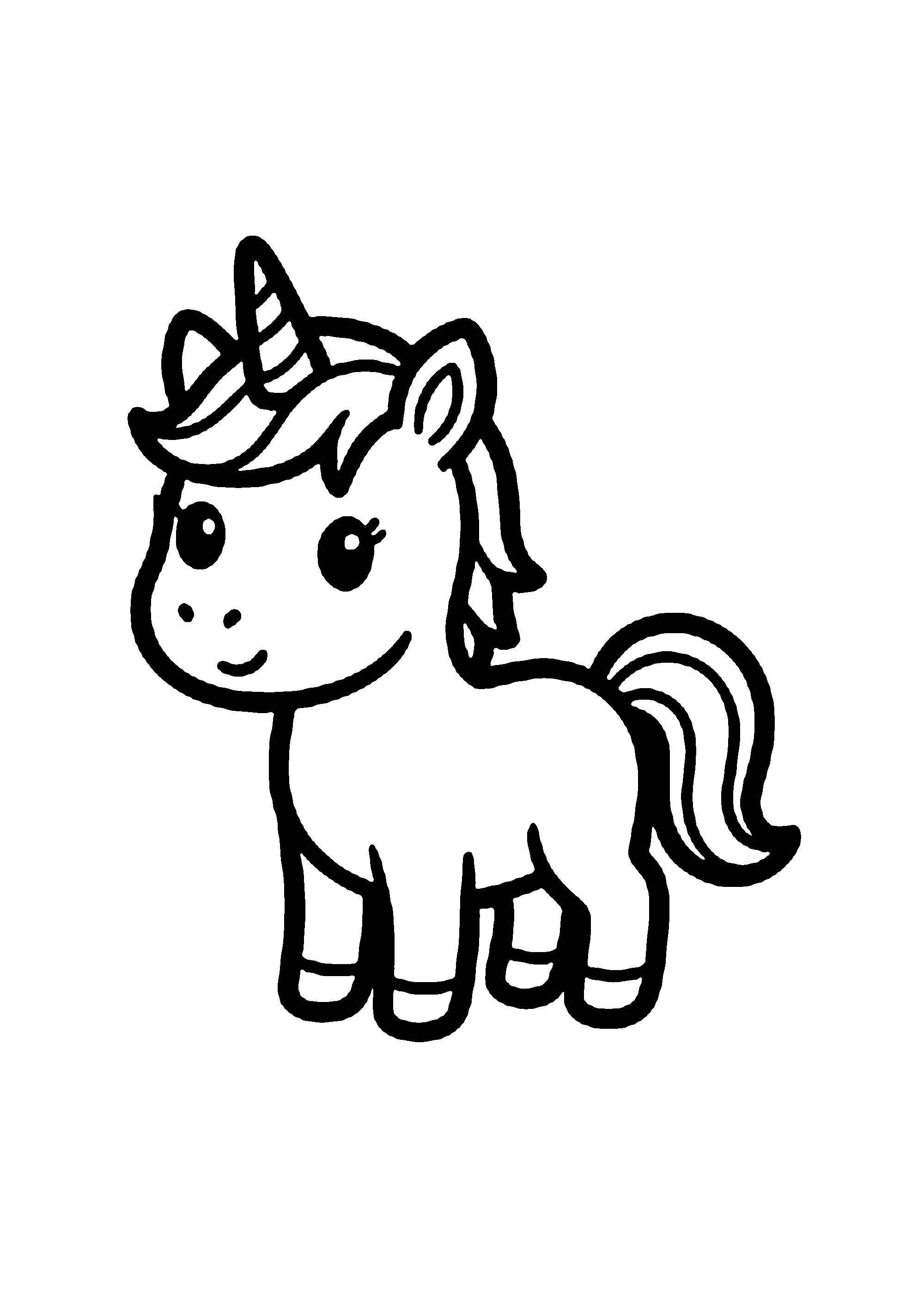 Coloriage aux contours nets : Mignon Bébé Licorne