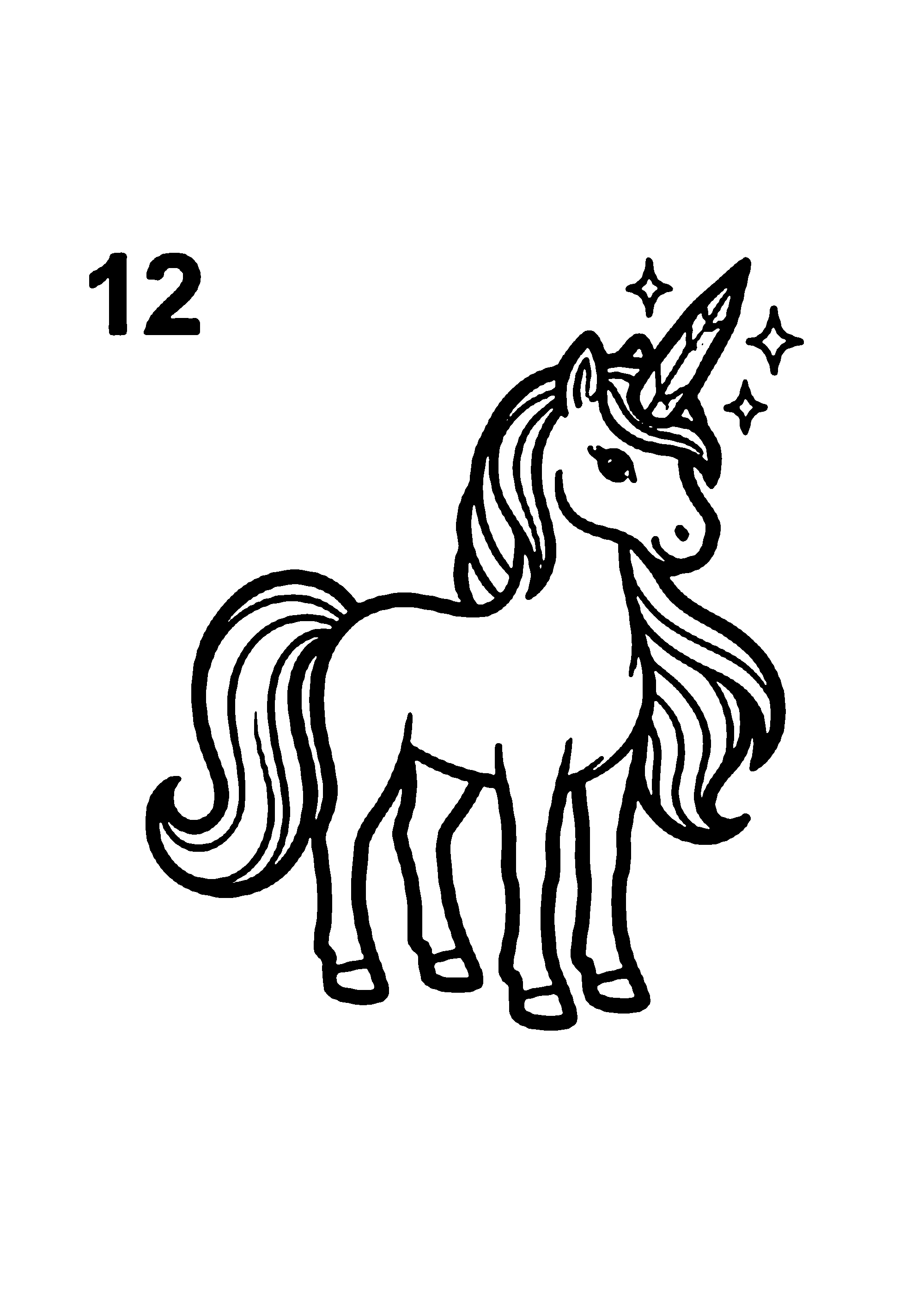 Coloriage aux contours nets : Licorne Féerique à la Corne Scintillante