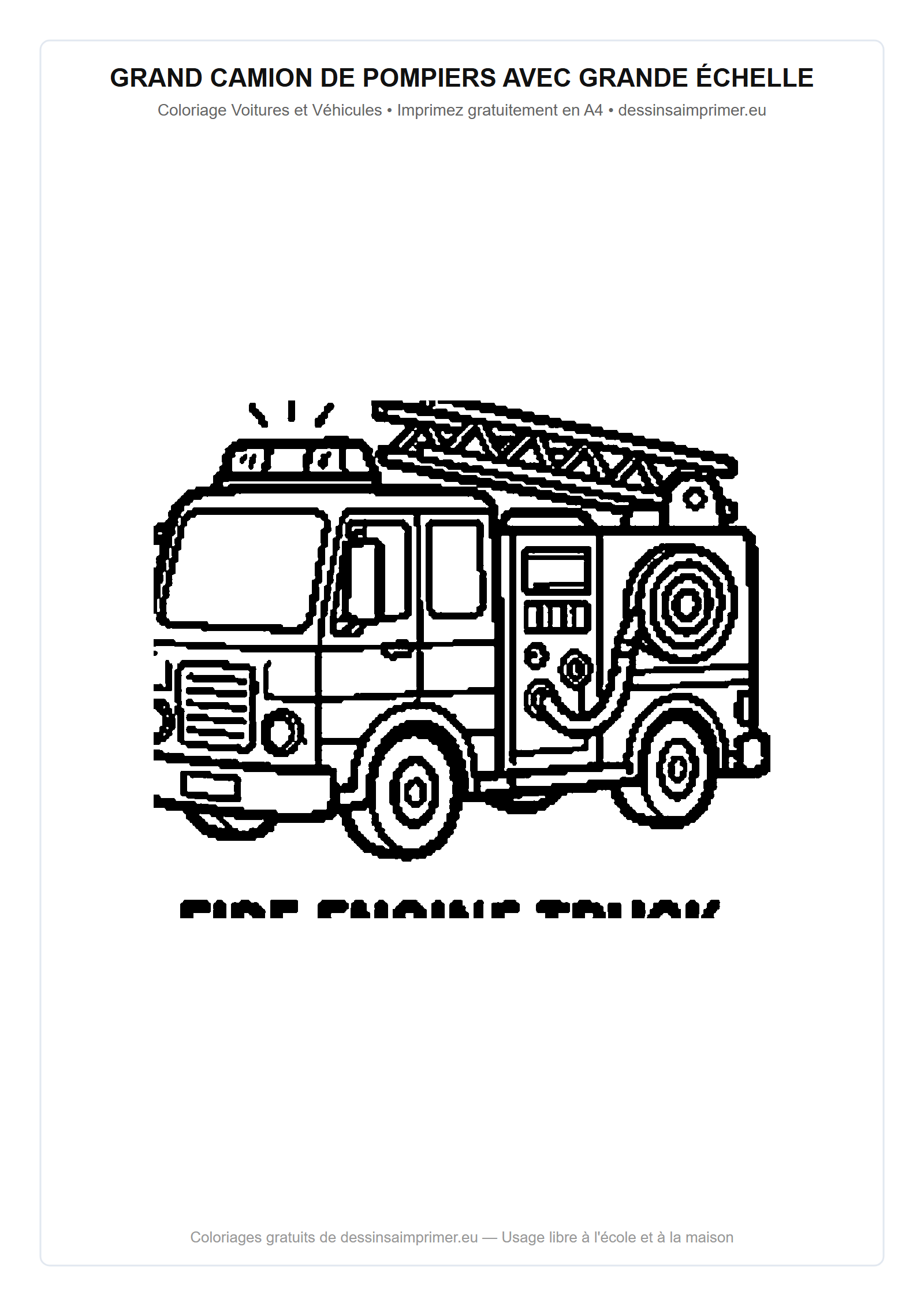Coloriage aux contours nets : Grand Camion de Pompiers avec Grande Échelle